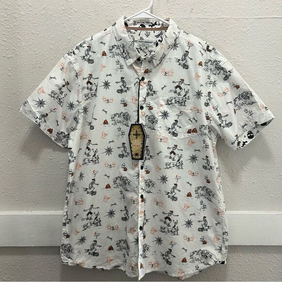 Eighth Avenue Halloween Skate Boarding Skeleton SS Slim Fit Button Down NEW XL - Picture 1 of 6